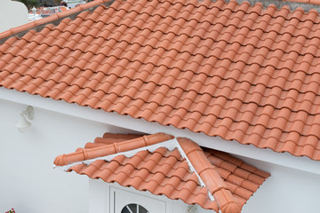 High angle view of pan tile roof.