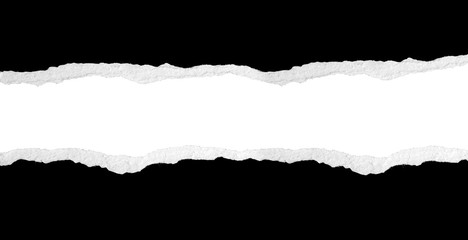 Gap ripped in black paper on white background. Copy space - obrazy, fototapety, plakaty