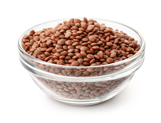 Glass bow of dry lentils