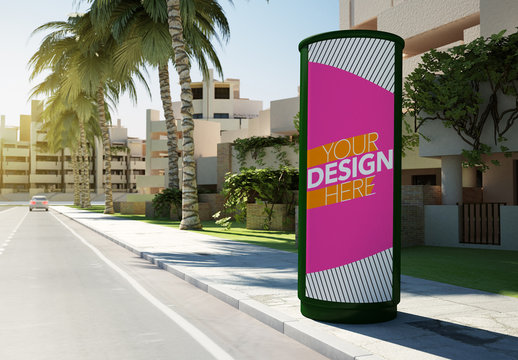 Advertising Kiosk on Sidewalk Mockup