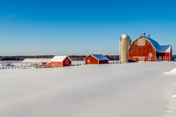 Farm Outbuilding Descend a Snowy Hill in Minnesota