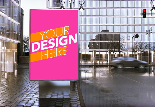 Advertising Kiosk in Downtown City Center Mockup