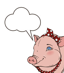 Background with cheerful, elegant pig, vector illustration