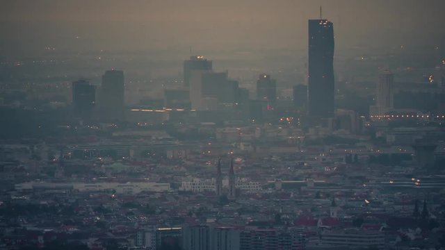 Skyline of Vienna, Austria at dawn in UHD resolution