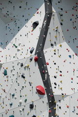 Climbing wall with colorful rocks