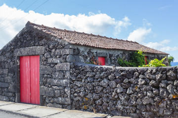 Typical house made of volcanic rocks, Pico Island, Azores, Portugal