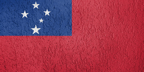Texture of Samoa  flag  on a pink brick wall.
