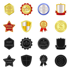 Vector illustration of emblem and badge sign. Set of emblem and sticker stock vector illustration.