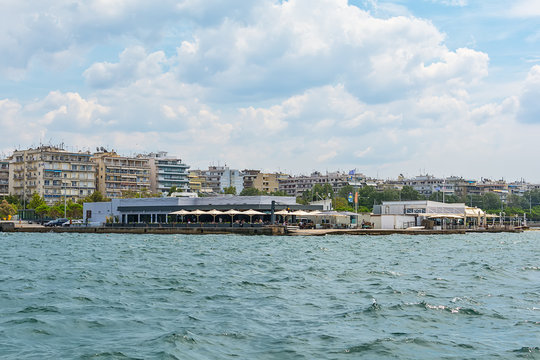 Thessaloniki, Greece - August 16, 2018: View of Thessaloniki from the sea and Marine Friends Group