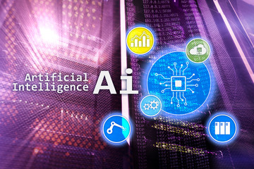 AI, Artificial intelligence, automation and modern information technology concept on virtual screen.