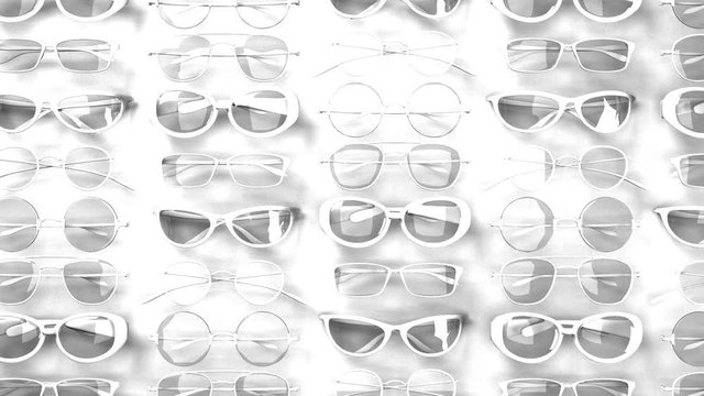 Many white glasses on white background.Loop able 3DCG render animation.