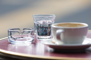 coffee and water on table