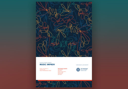 Event Flyer Layout with Floral Illustrations