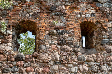 Old medieval city walls. Historic destroyed walls in central europe.