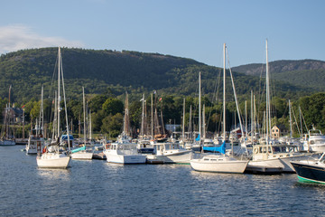 Fototapeta na wymiar yachts in harbor on a beautiful clear day in September