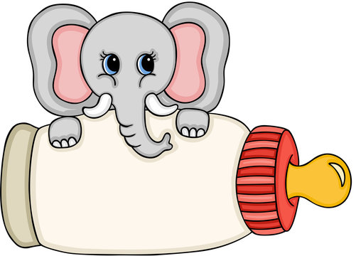 recommend clip art: Cute elephant with baby milk bottle
                    