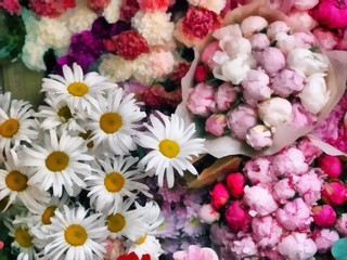 Acrylic painting on canvas art poster in floral motif. Modern style fashion artwork. Digital big size print in high resolution. Surreal flower in bright design. Beautiful flower bouquet. Wedding decor