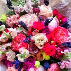 Acrylic painting on canvas art poster in floral motif. Modern style fashion artwork. Digital big size print in high resolution. Surreal flower in bright design. Beautiful flower bouquet. Wedding decor