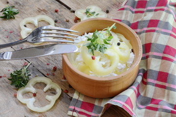Chopped Paprika in sour cream. Ready to eat.