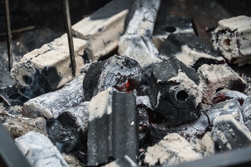 burning charcoal in the barbecue stove