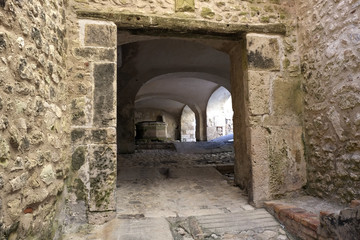 Fototapeta na wymiar Walking in the ancient castle