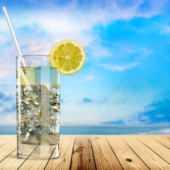 set of cocktails soft and long-drinks ind front of white