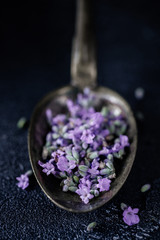 Spoon with lavender flowers