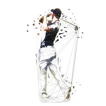 Golf player, low polygonal vector illustration. Isolated geometric golfer. Golf swing