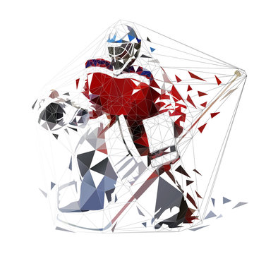 Hockey goalie, geometric vector illustration. Ice hockey player, low poly