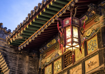 Fototapeta premium Chinese decoration, architecture and ornaments, sunset photography at Pingyao Ancient City, Unesco heritage site, China
