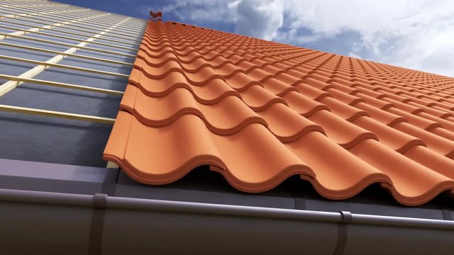 Loopable animation of a house with the clay tiled roof being gradually built