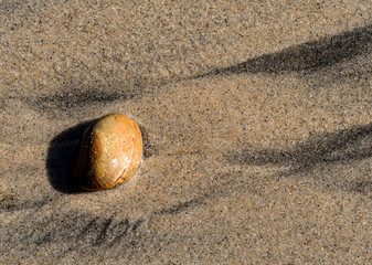 Rock and wavy lines formed by water on a beach
