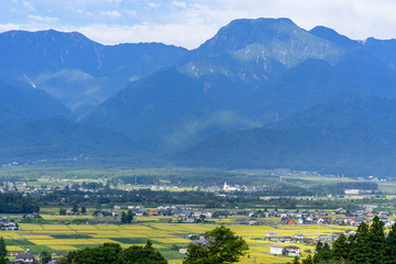 信州安曇野　初秋の田園風景と北アルプス