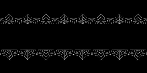 Vector elegant double white spiderweb lace border with copy space for text on black background