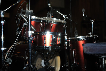 Obraz na płótnie Canvas Drums set. Dark scene.