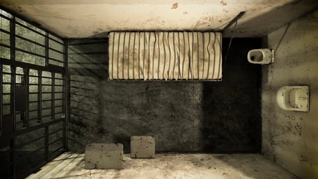 Top view of the locked dark dirty prison cells endless amount. Loopable footage