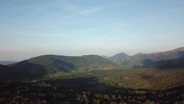 aerial view of pyrenean mountains and forest filmed with drone, Aude in the south of France
