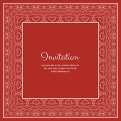 Abstract ornamental lace frame for greeting card or invitation. Vector Illustration