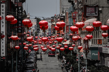 Chinatown In San Francisco With Chinese Lanterns Highlighted