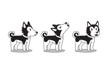 Vector cartoon character cute siberian husky dog poses for design. © jaaakworks
