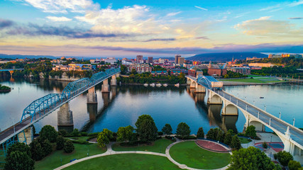 Aerial of Chattanooga Tennessee TN Skyline - obrazy, fototapety, plakaty