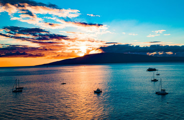 Lahaina Harbor Sunset Maui Hawaii –high resolution drone photo