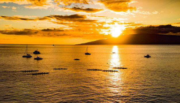 Lahaina Harbor Sunset Maui Hawaii &ndash;high resolution drone photo