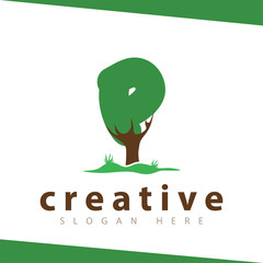 P Letter tree green logo vector template