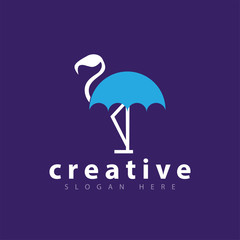 Flamingo Umbrella logo vector template
