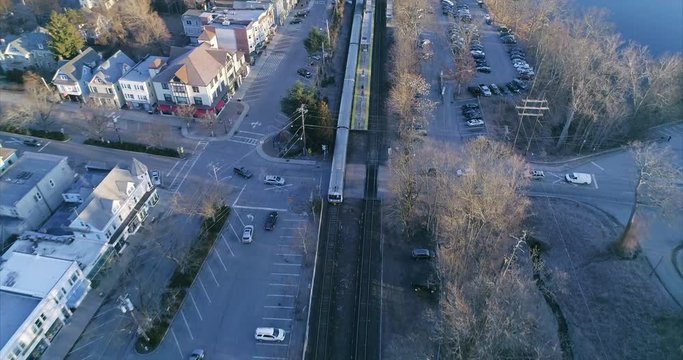 Aerial View of a Passing Train and Westchester New York