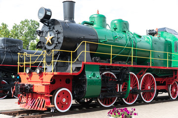 Fototapeta na wymiar Vintage black steam locomotive old train