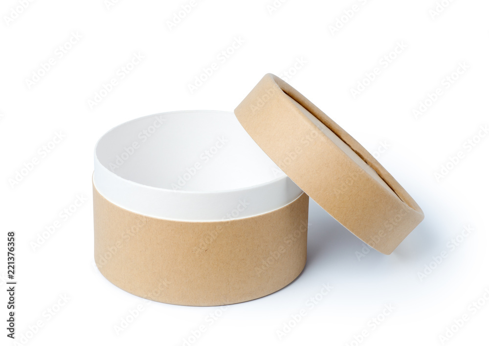 Wall mural Empty round paper box isolated on white background