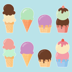 A Drawing of Various Flavores and Types of Ice Cream