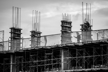 black and white The building is under construction